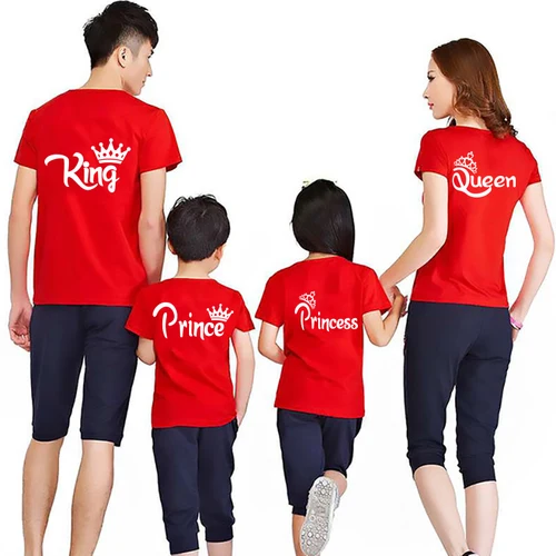 가족 일치하는 옷 어머니 아버지 딸 아들 키즈 Tshirt 가족 킹 퀸 편지 인쇄 옷 엄마와 나 가기 4