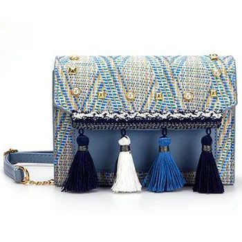 

ABDB-New Summer Retro Ethnic Style Simple Woven Tassel Chain Small Square Bag