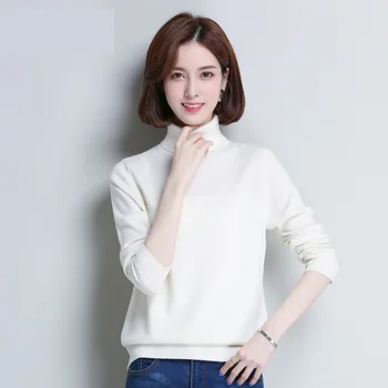 

female High collar sweater women's pullover autumn winter solid color wild bottoming sweaters 1342