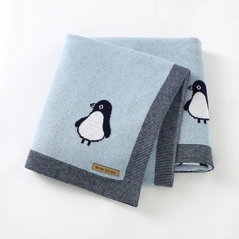 Coperta per neonato Plaid in cotone lavorato a maglia bambino ragazzo ragazza passeggino avvolgere Swaddle letto per neonati coperture per dormire pinguino carino trapunta morbida
