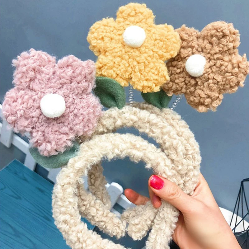 New Fashion Flower Headbands For Women Hair Accessories Spring Floral Washing Non-slip Head Hoop Plush Hairbands Female