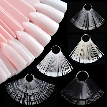 

1set False Nails Display Tips Clear Black Natural Color Card Fan Style Full Cover Practice Tips Polish Shows Manicure Tool