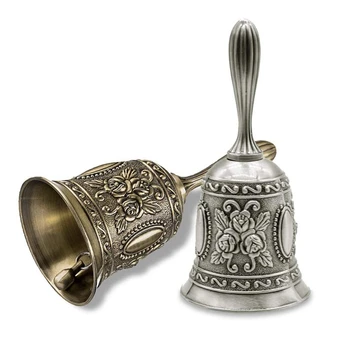 

Metal Held Dinner Bell Brass Jingle Call Bell for School Church Adults Classroom Wedding Decorative (2Pattern)
