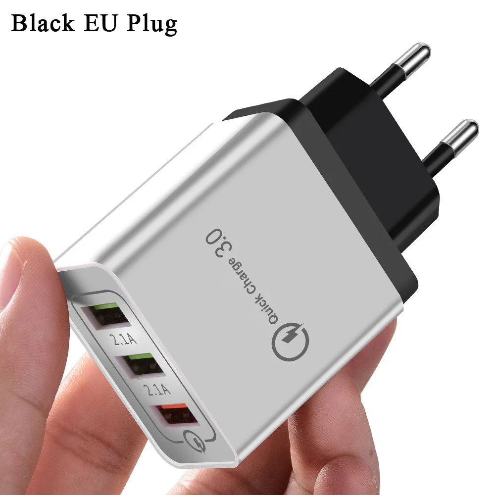 Black EU Plue OneVan USB Зарядное устройство быстрой зарядки 3,0 5V 2.4A 3 Порты и разъёмы быстрая Зарядное устройство для Iphone зарядное устройство samsung Xiaomi huawei мобильного телефона Зарядное устройство - Тип штекера: Black EU Plue