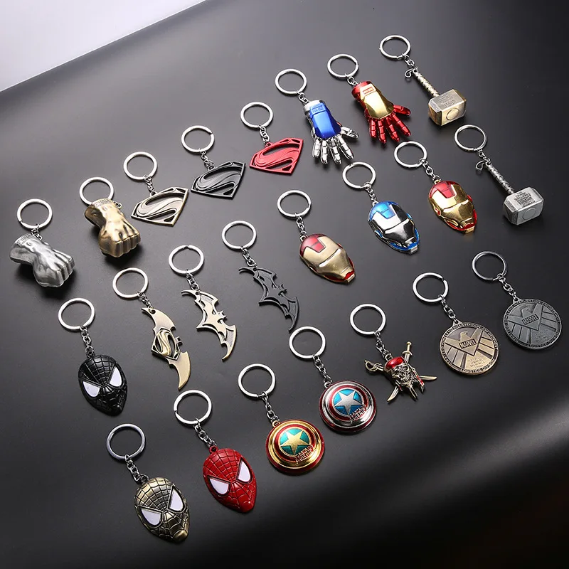 

Exquisite key Pendant Metal Marvel Avengers Captain America Shield Keychain Spider man Iron man Mask Key Buckle Batman Keyring