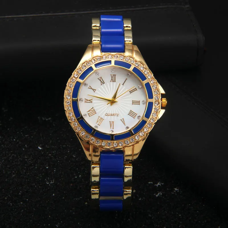 

Foreign Trade Hot Selling Female Students Watch Imitation Ceramic Rhinestone Man-made Diamond Rome Measuring WOMEN'S Watch Women