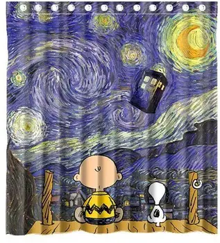

Custom Cute Dog with Starry Night Tardis Doctor Who Waterproof Polyester Fabric Bathroom Shower Curtain