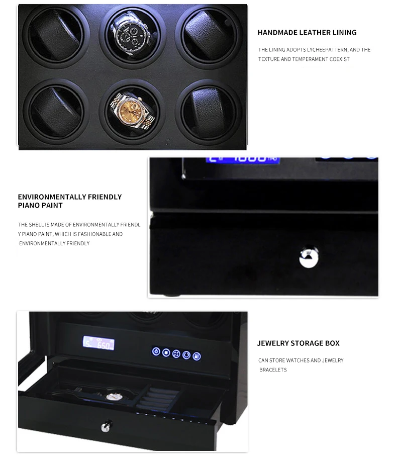 Hfe904ea201874ca2bf8ea456729c1bbfV Automatic Watch Winder 6 Slot Watches Safe Box Drawer Store Jewelry Quiet Japanese Mabuchi Motor Watch Storage Winding Boxes