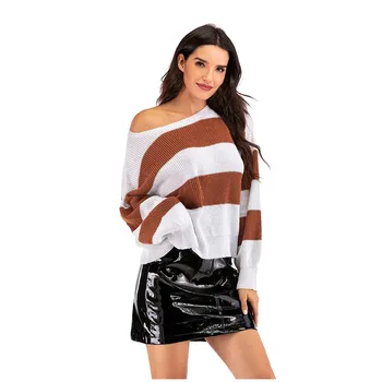 

Pullover Jumper Knitted Sweater Autumn Fashion Women Sweaters Round Neck Long Sleeve Striped pattern Sweater Female Casual Coat