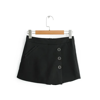 

VomVoa 2020 spring new high waist solid color casual wild asymmetric button decorative shorts 1062
