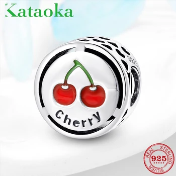 

Fit Pandora Bracelets Silver 925 Original My favorite cherry Fruit beads With Red enamel Charms Authentic Jewelry for Women girl