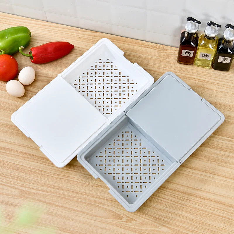 

Fowecelt Collapsible Food Cutting Board 3 in 1 Chopping Board Plastic Basket Drainer Tray Multifunctional for Kitchen Table