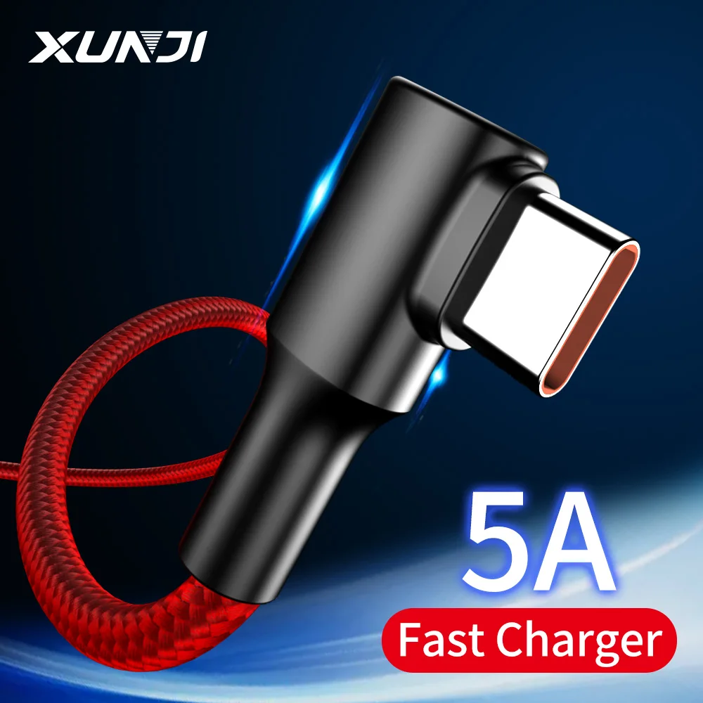 Xunji usb tipo c cabo rápido carregador cabo 5a trançado de náilon cabos do telefone móvel para huawei xiaomi