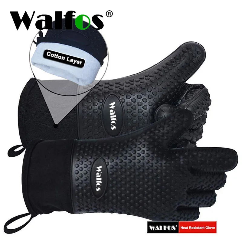 WALFOS 1 Piece Long Silicone Kitchen Gloves BBQ Grill Gloves Heat Resistant Cooking For Grilling Microwave Oven Mitts