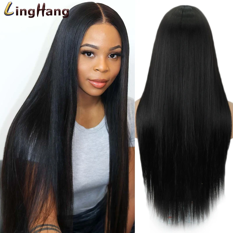 Closeout Synthetic Wig Nature-Wigs Blonde Mixed-Brown Linghang Straight Women White/black Middle-Part QLXVA0wN7