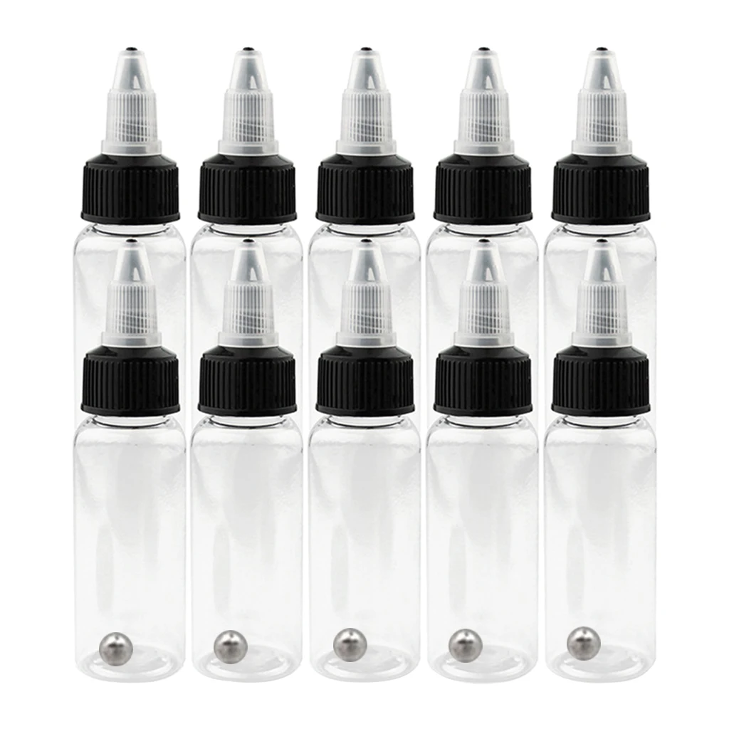 10x 30/50/60/120/250ml Tattoo Airbrush Ink Dispensing Boston Bottles Plastic Container Bottles with Twist Top Cap Airbrushing