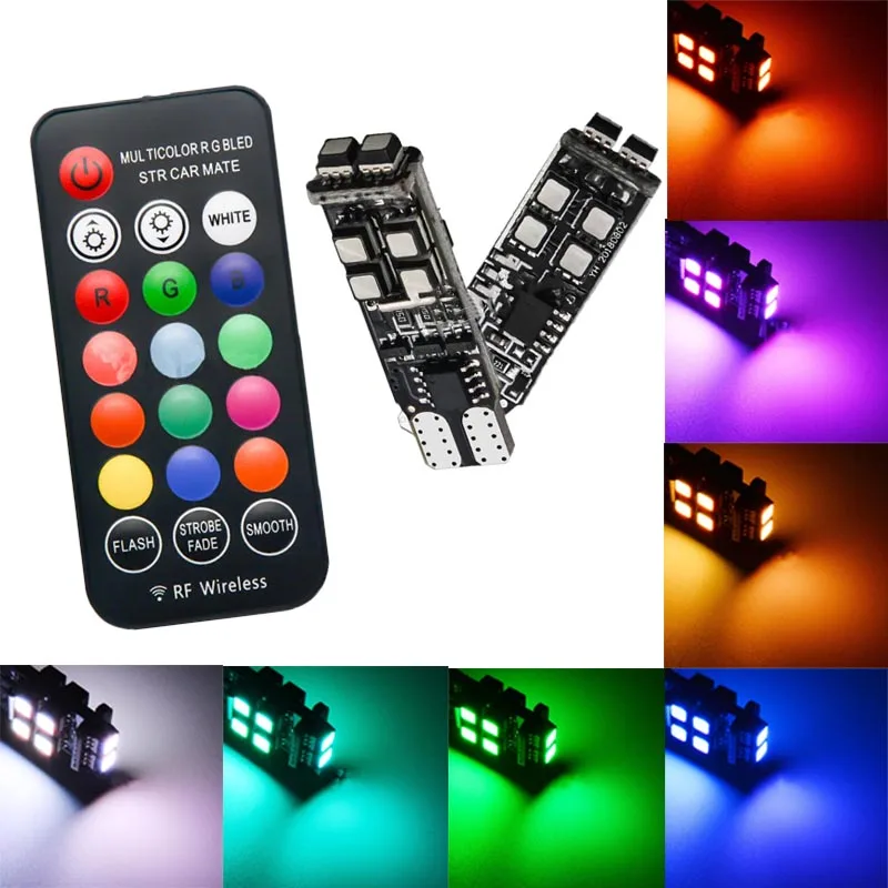 2x RGB T10 3535 светодиодный Автомобильный цветной светильник с дистанционным