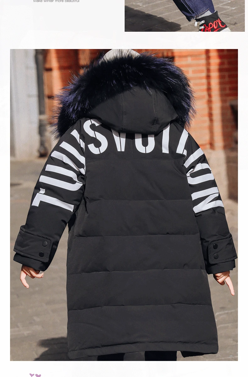 New Fashion Winter Children Down Long Jackets Warm Kids Outerwear Coat For Teens Boys 6 10 12 14 Yrs Parka real fur clothes