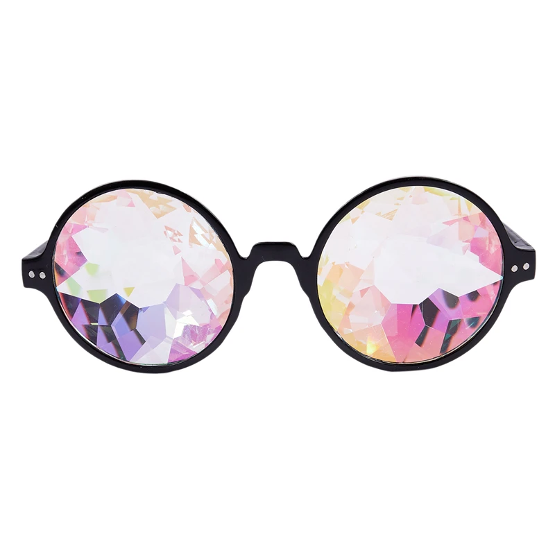 BKAUK Kaleidoscope Glasses Rave Festival Party Sunglasses Diffracted Lens-Black