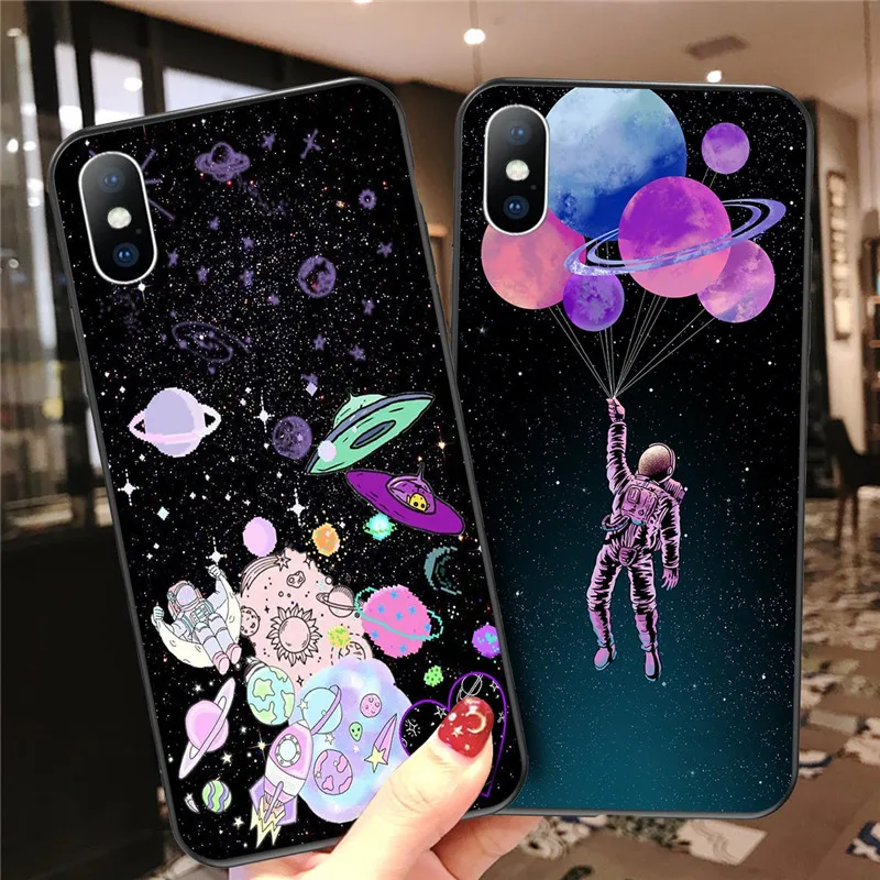 

ottwn Astronaut Planet Phone Cover For iPhone X XR XS Max 7 8 7Plus Soft TPU Back Case For iPhone 6 6S Plus 5 5S Spaceship Cover