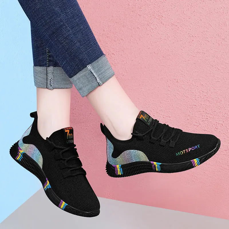 

Fly Woven Athletic Shoes Women's Korean-style Lower-cut Casual Shoes 2019 New Style Lightweight Breathable Flat Damping Running