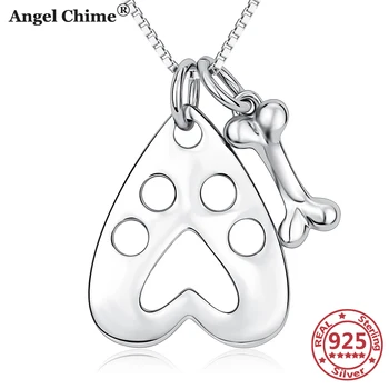 

Angel Chime 925 Sterling Silver Dog Print Necklace Bone Hollow Neckalce Pendant Silver Chain Women 925 Mom's Gift Collar Jewelry
