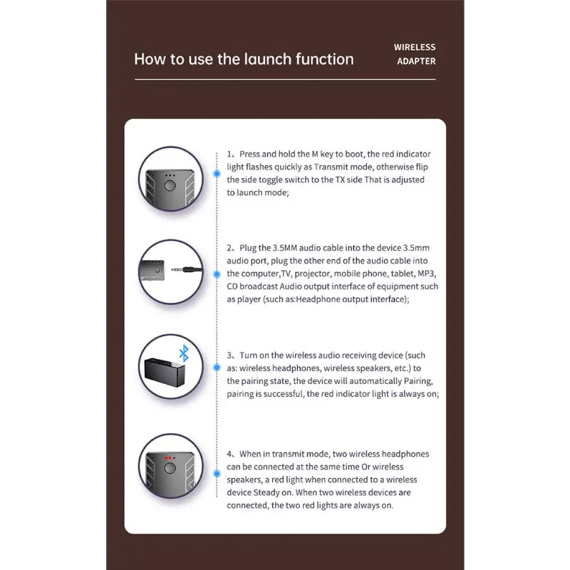 Wireless Bluetooth 5 0 Transmitter Receiver 2 in 1 Double Transmit Adapter for PC Laptop Headphone Speaker
