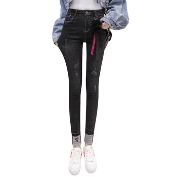 

Black Catch Velvet Jeans Female Thin Velvet 2019 Slim Fit Elastic Force Gao Waist Lady Feet Pencil Pants