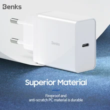 Benks PA31 PD USB C зарядное устройство адаптер для iPhone XS 11 Pro MAX X XR 8Plus Xiaomi Быстрая зарядка 18 Вт EU type-C порт Quick Charge 3,0