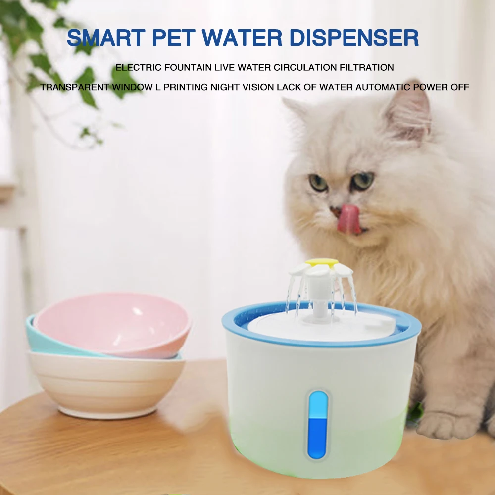 Диспенсер для воды для собак Светодиодный светильник зарядка через usb Питьевая тарелка фильтр котенок аксессуары для домашних животных электрические фонтаны для питья домашних животных