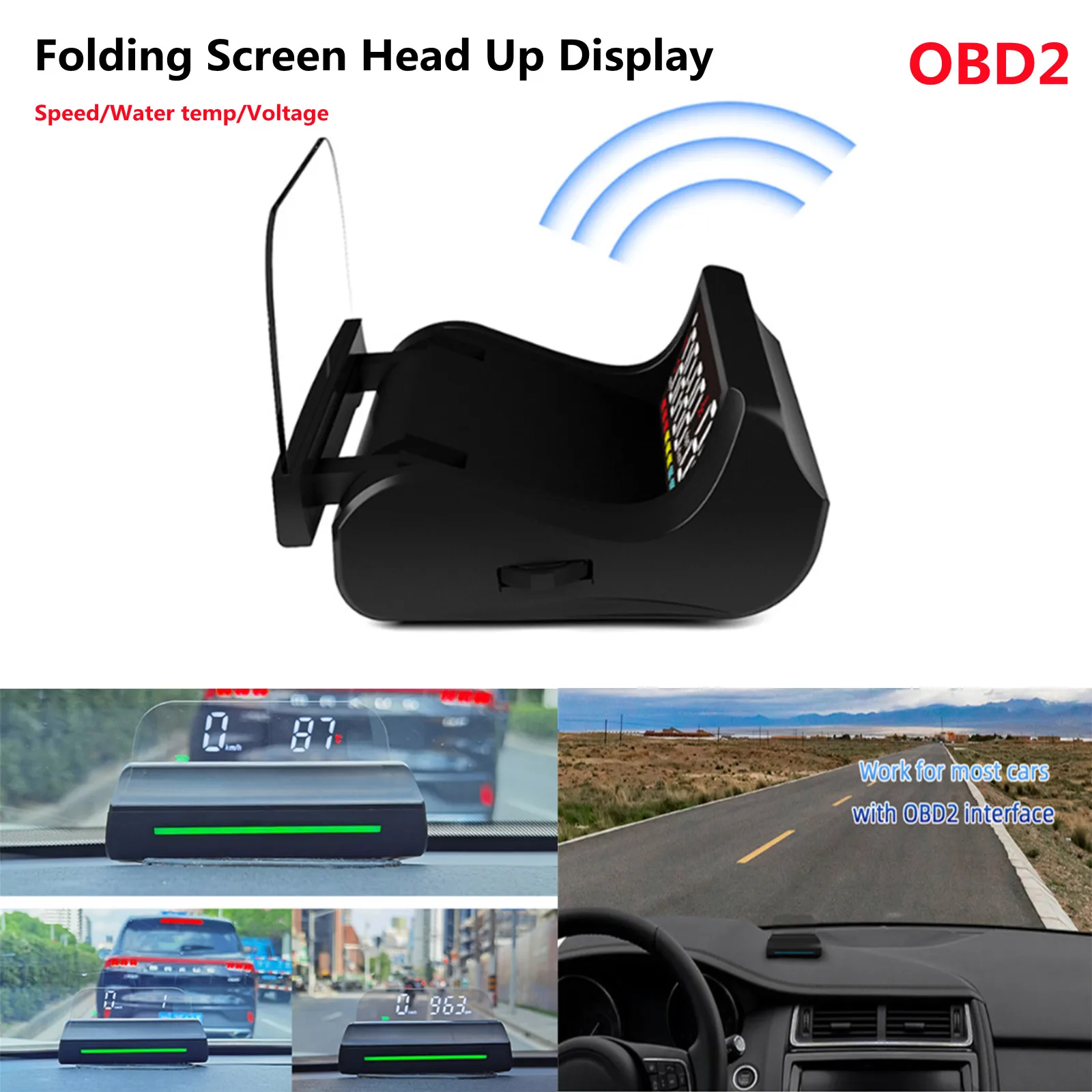 

Car Hud Head Up Display Projector on Car Glass On-board Computer OBD2 Interface Auto Electric Folding Screen Digital Speedometer