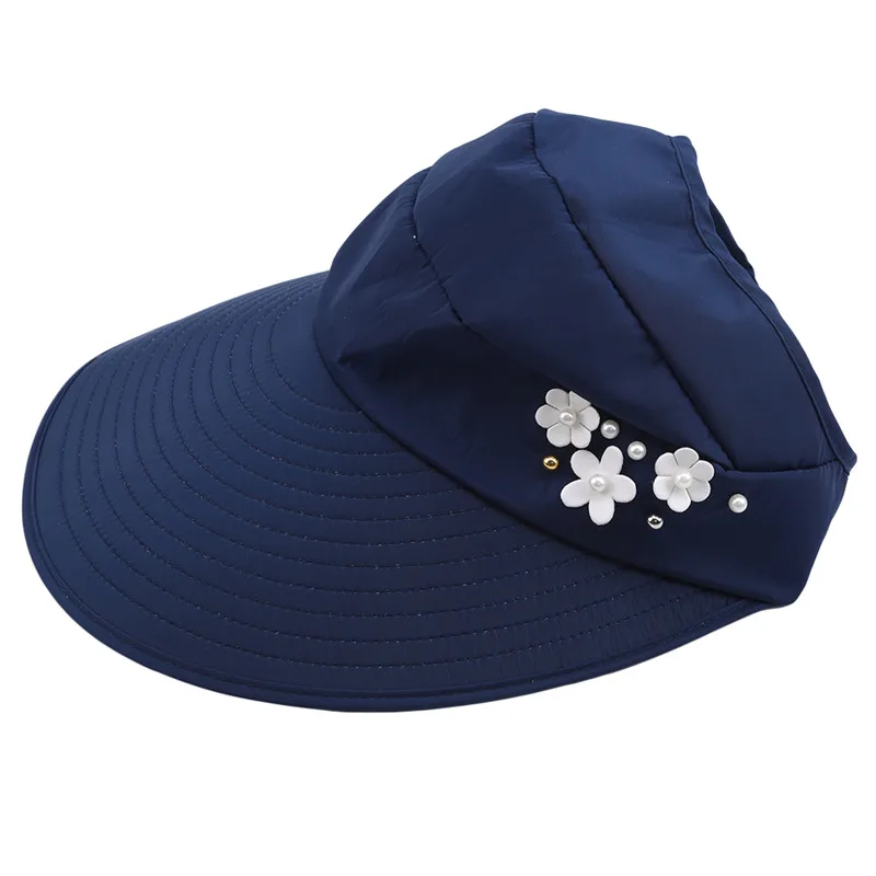 navy blue Уличные пляжные шляпы от солнца, летние солнцезащитные шляпы, новинка, Женская Складная Солнцезащитная шляпа с УФ-защитой, козырек, солнцезащитные кепки - Цвет: navy blue
