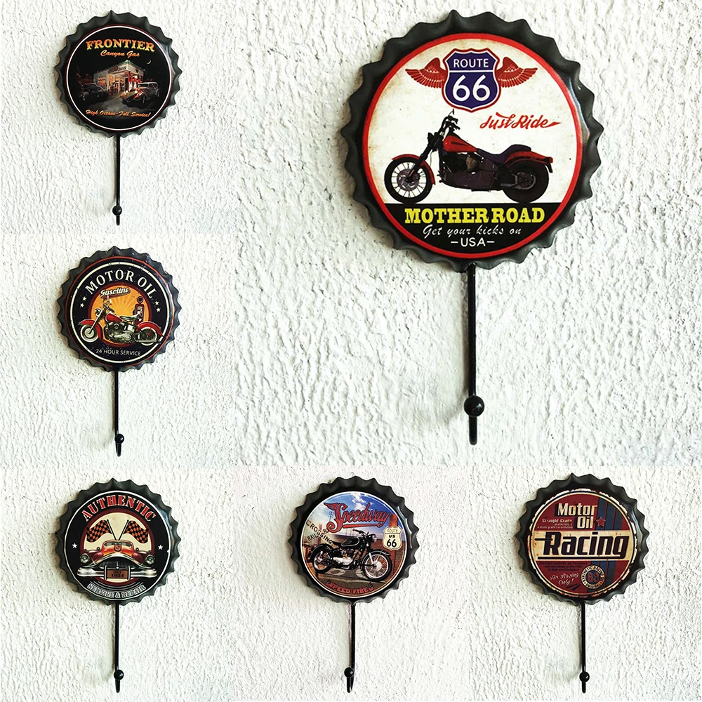 

1 pcs Racing Gas Oil Beer Bottle Cap Hook Motorcycle Metal Signs Hook for Garage Beer Cafe Bar Modern Wall Art Decoration