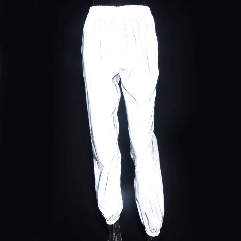 Женские брюки-карго Модные осенние новые свободные брюки для ног Светоотражающие эластичные повседневные штаны-шаровары с высокой талией