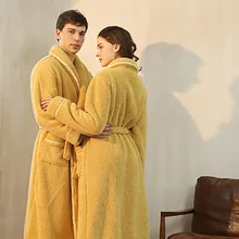 Bata larga de terciopelo Coral para hombre y mujer, bata de baño de doble cara gruesa para parejas, pijamas de Color puro, Otoño/Invierno, 2021