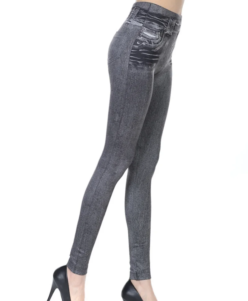 tiktok leggings amazon Fashion Women's Leggings Faux Denim Jeans Sexy Elastic Jeggings Soft Casual Thin Pencil Pants Stretch Well Fitness Fake Pockets grey leggings