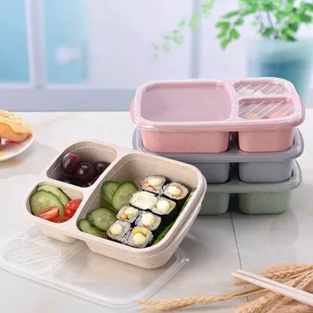 

Biodegradable Microwave Bento Box School Food Containers Lunch Box Wheat Straw Compartments Student Tools