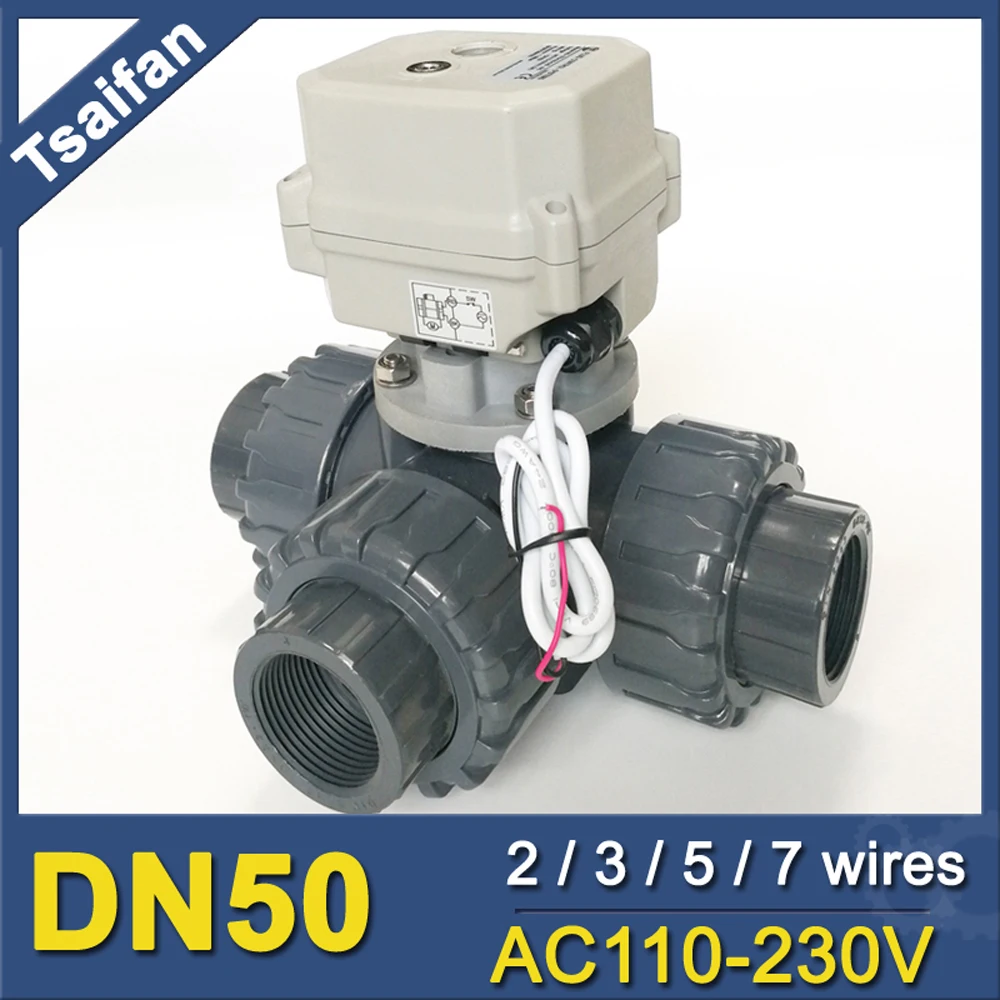 

DN50 3-Way Electric Motorized Valve 2" UPVC True Union End Automatic Control Valve used for water treatment 12 seconds on/off