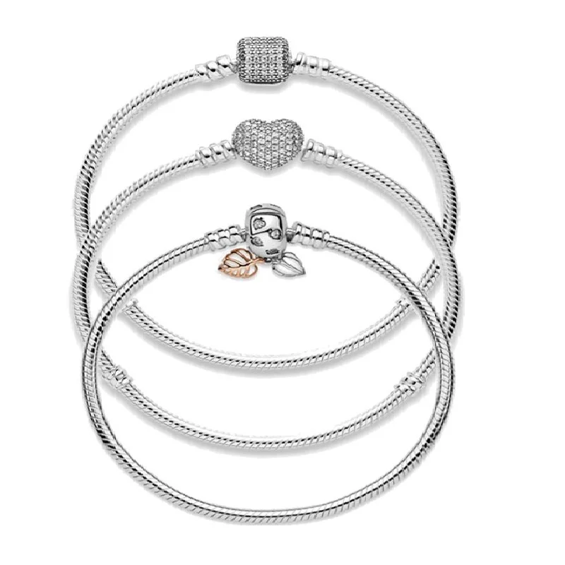 

HOT SALE 9 Style Classic 925 Sterling Silver Original 3mm Bracelets For Bead Charms DIY Jewelry Fashion Women Gift Dorpshipping