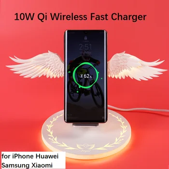 

Qi Wireless Charging Dock 10W Angel Wings Fast Charger for iPhone Samsung Huawei Xiaomi Mobile Phone Holder Bookshelf Ornament