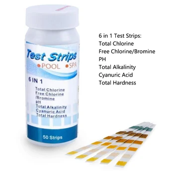 

50Pcs 6 IN 1 Swimming Pool Test Strips Total Chlorine Alkalinity Hardness PH Swimming Pools Spas And Hot Tub