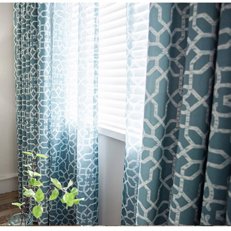 

Geometric Plaid Printed Curtain For Bedroom Simple Fashion Bay Window Treatment wp416c