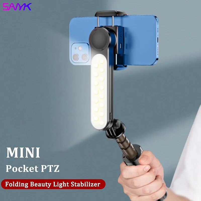 SANYK Gimbal Stabilizer Single Axis Stabilizer Bluetooth Selfie Stick Anti-shakeTripod With Led Fill Light for Vlogging
