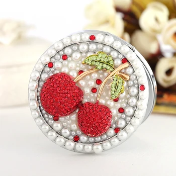 

Free Customized Engraving,Mini Pocket Beauty Cosmetic makeup mirror,Magnifying mirror makeup,Bling cute cherry,Wedding Gifts