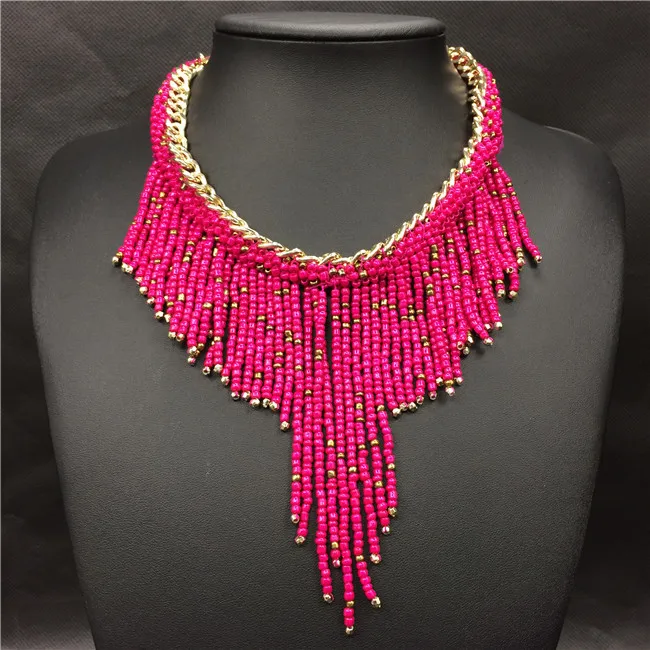 Bohemian Necklaces Fashion For Women Jewelry Handwoven Collier Long Tassel Beads Choker Statement Necklaces