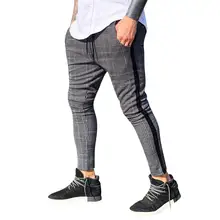 Мужские спортивные штаны для бега, Длинные повседневные спортивные штаны, облегающие клетчатые брюки для бега, брюки длиной до лодыжки, уличная одежда