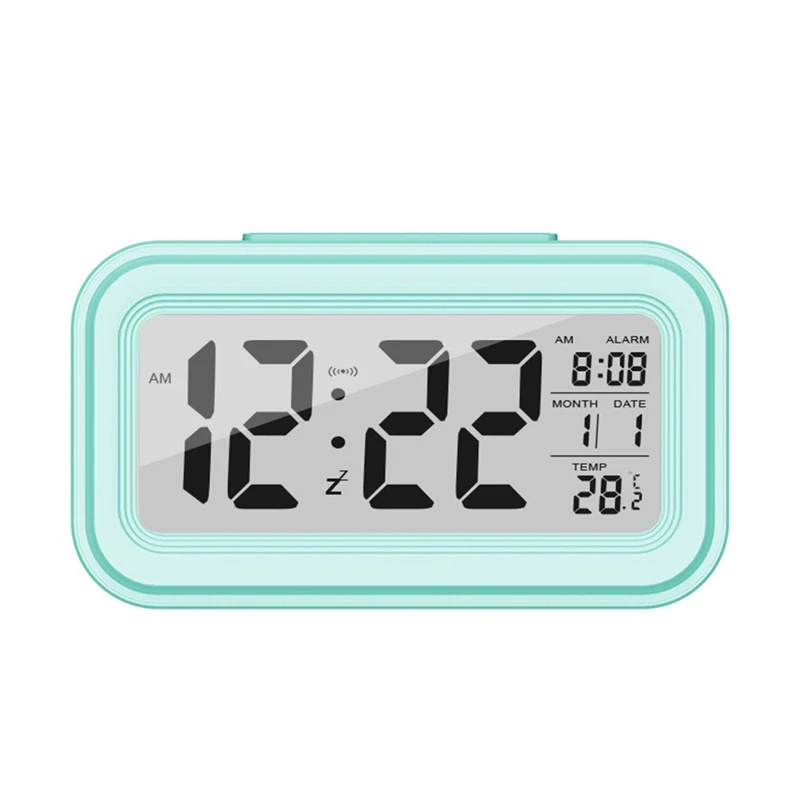 Настольный цифровой будильник с термометром Повтор будильника Ночной светильник большой ЖК-дисплей умные часы - Цвет: green
