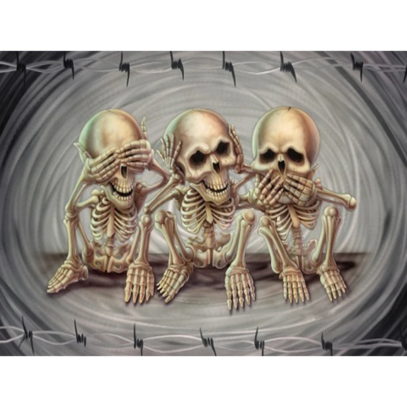 100% полная 5D картина из страз сделай сам три черепа 3D круглая Алмазная вышивка |