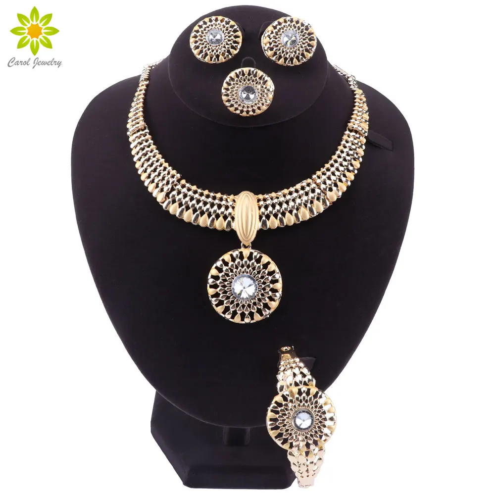 

Wedding Bridal Jewelry Sets Crystal African Beads Jewelry Set Gold Color Nigerian Statement Necklace Set