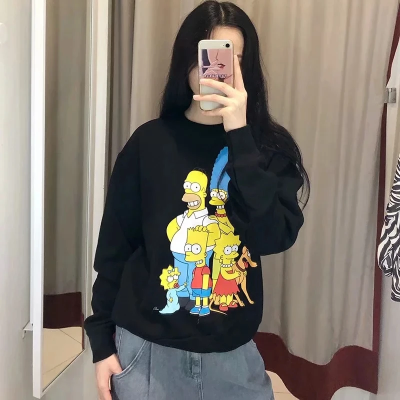 Увядший английский стиль high street винтажный мультяшный узор милый круглый вырез большие размеры зимние толстовки женские толстовки пуловеры Топы